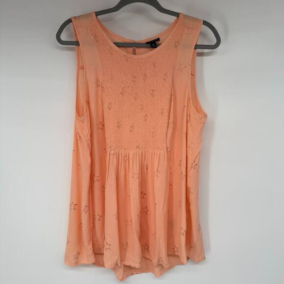 Torrid Crinkle Gauze Smocked Tank Womens 00X Peach Glittered Stars Celestial - Picture 2 of 8
